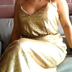 Bari Jay long sequin gold dress